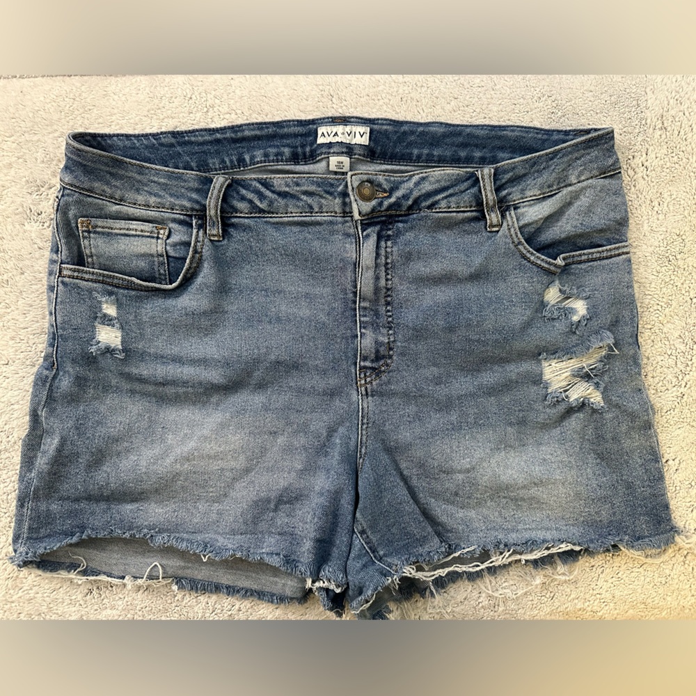 Ava & Viv Blue Distressed Denim Shorts | Size 18W